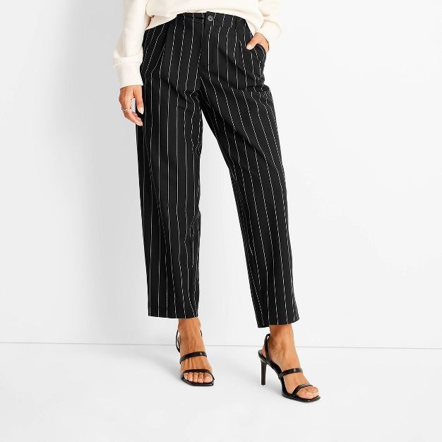 Women's Mid-Rise Front Pleated Pants - Future Collective™ with Kahlana Barfield Brown Black Pin... | Target