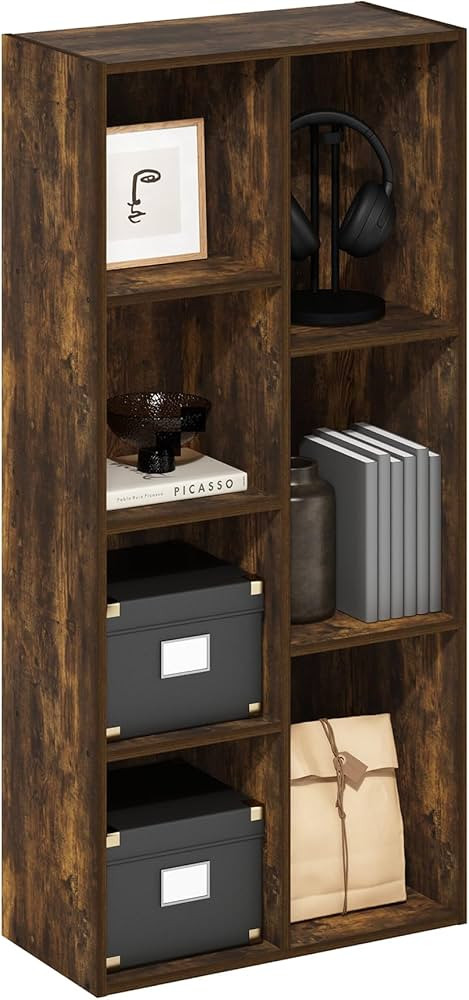 Furinno LUDER Book Shelf, 7-Cube Bookshelf, Bookcase with Open Shelves, 9.4 x 19.5 x 41.7, Easy A... | Amazon (US)