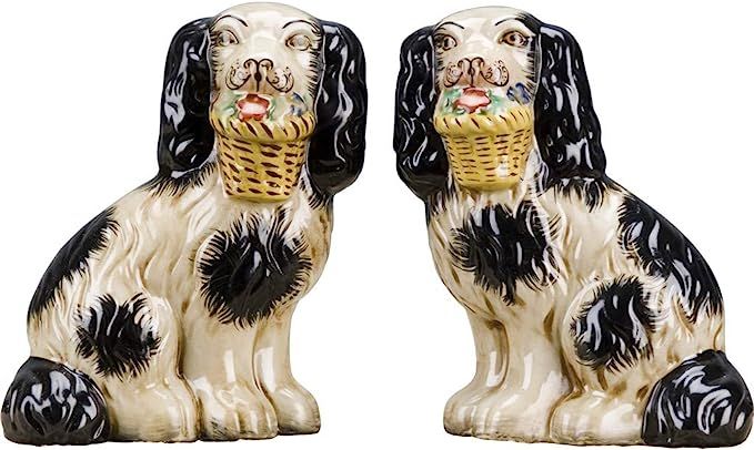 OR Staffordshire Reproduction Pair of Black Dog Figurines W/Flowers in Mouth | Amazon (US)