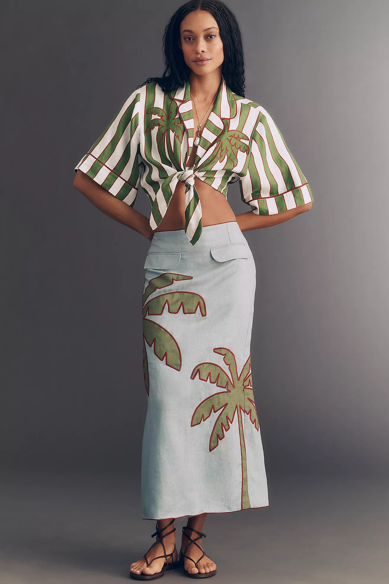 Farm Rio Spring Stripes Tie-Front Linen Top | Anthropologie (US)