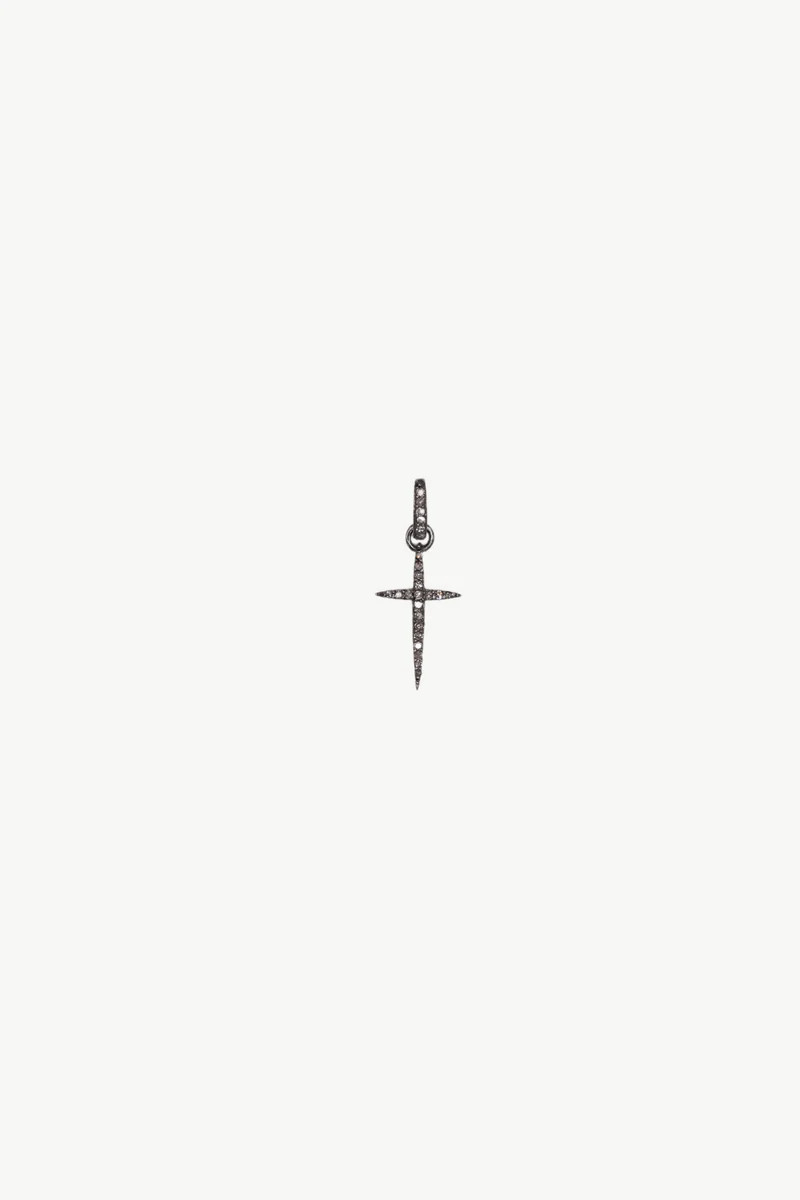Pointy Pave Cross Charm - Oxidized Sterling Silver | Harvest Jewels