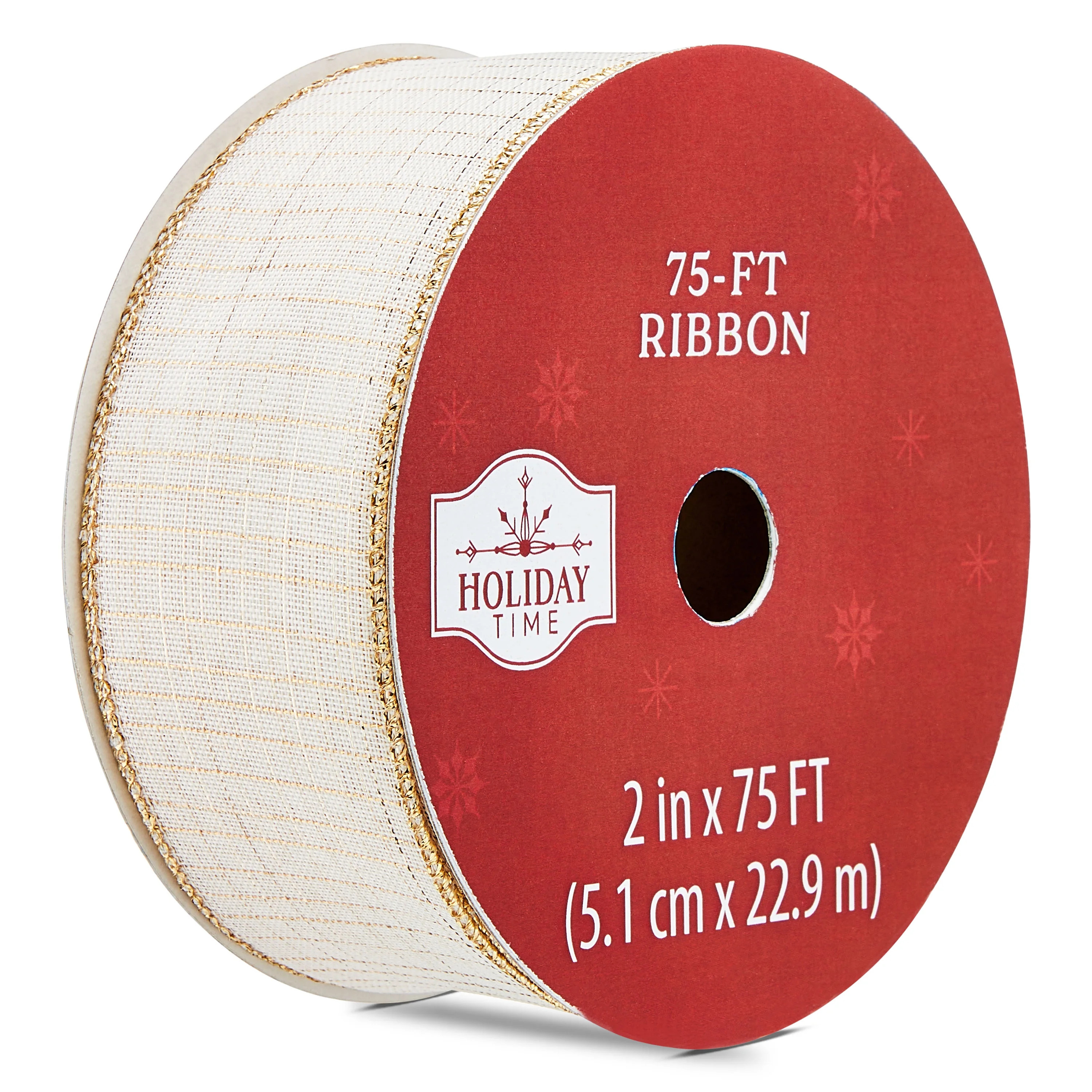 Christmas Ribbon, Ivory and Gold, 2" x 75', by Holiday Time | Walmart (US)