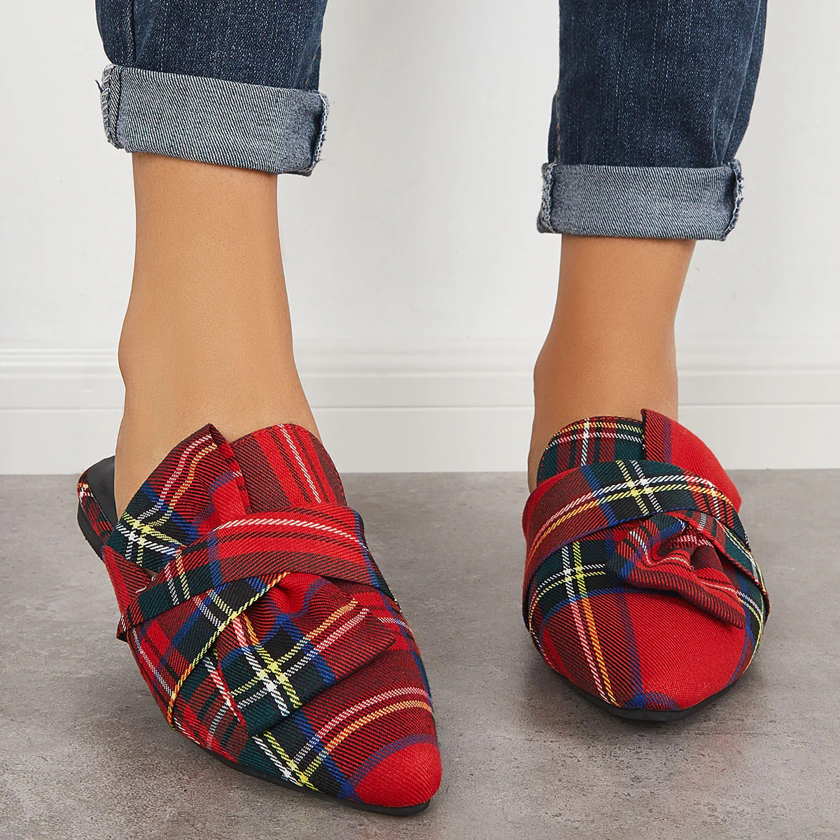 Pointed Toe Bowtie Flat Mule Loafers Walking Slippers | XINGZEZHI HK LIMITED