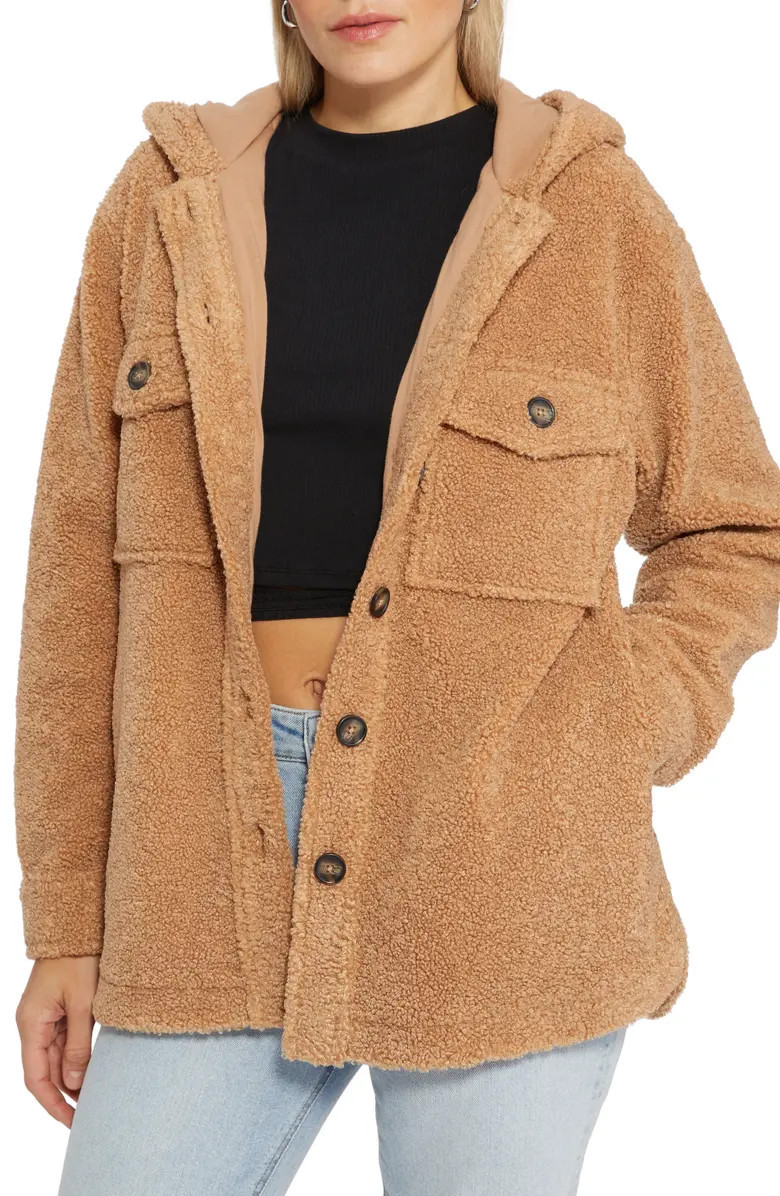 Sanctuary Harlow High Pile Fleece Hooded Coat | Nordstrom | Nordstrom