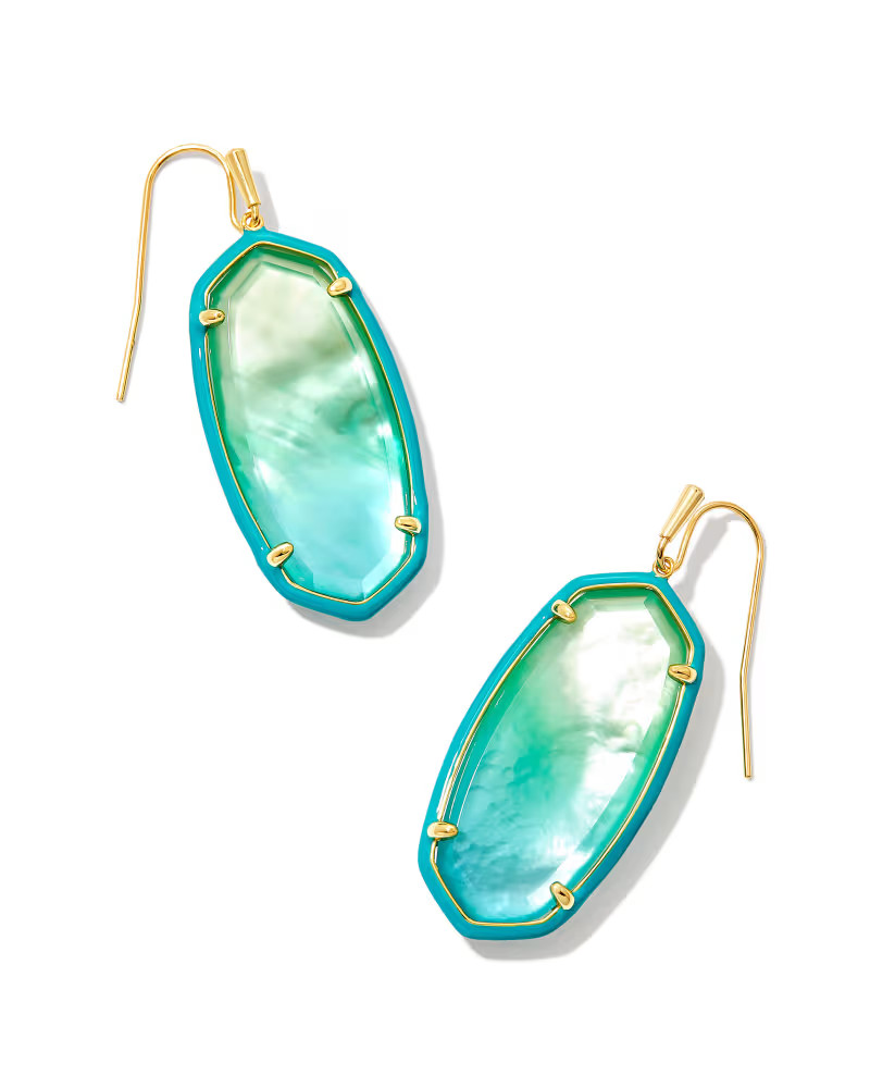 Elle Gold Enamel Framed Drop Earrings in Sea Green Ombre Illusion | Kendra Scott