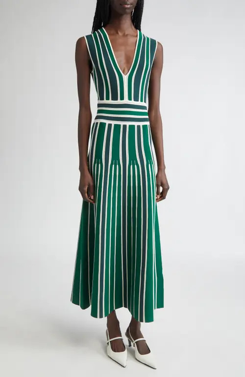 Max Mara Tallone Stripe Sleeveless Maxi Sweater Dress in Green at Nordstrom, Size Small | Nordstrom