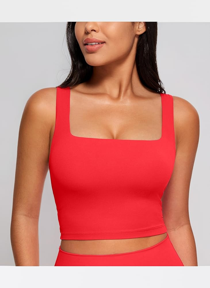 CRZ YOGA Women's Butterluxe Square Neck Sports Bra Padded Wireless Crop Top Gym Workout Tank Tops... | Amazon (UK)