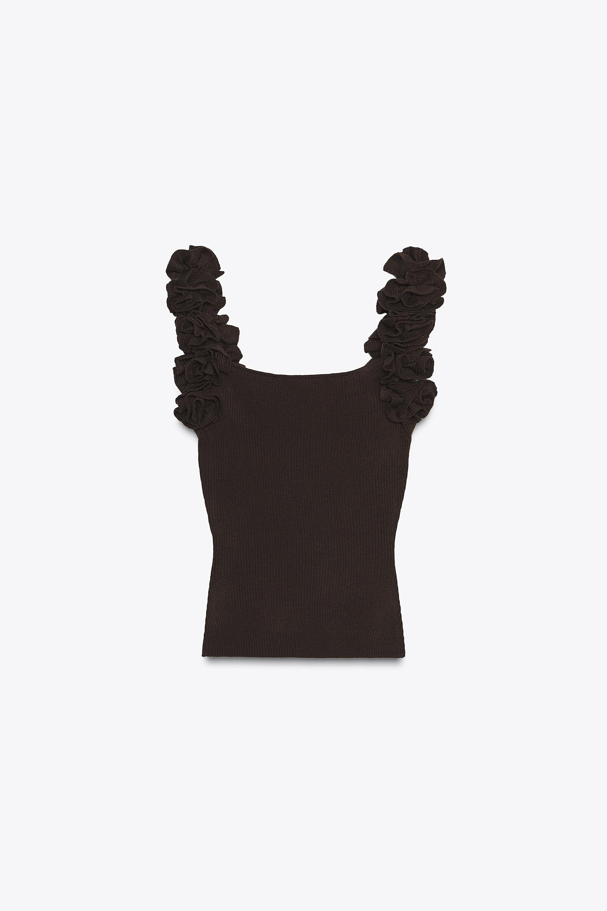 KNIT STRAPPY FLORAL TOP | Zara US