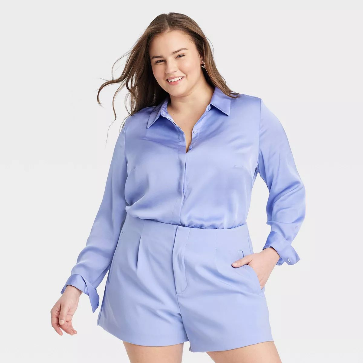 Women's Slim Fit Long Sleeve Satin Button-Down Shirt - A New Day™ | Target