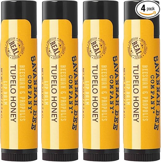 Savannah Bee Company Natural - Tupelo Honey Beeswax Lip Balm, 0.15-Ounce (Pack of 4) | Amazon (US)