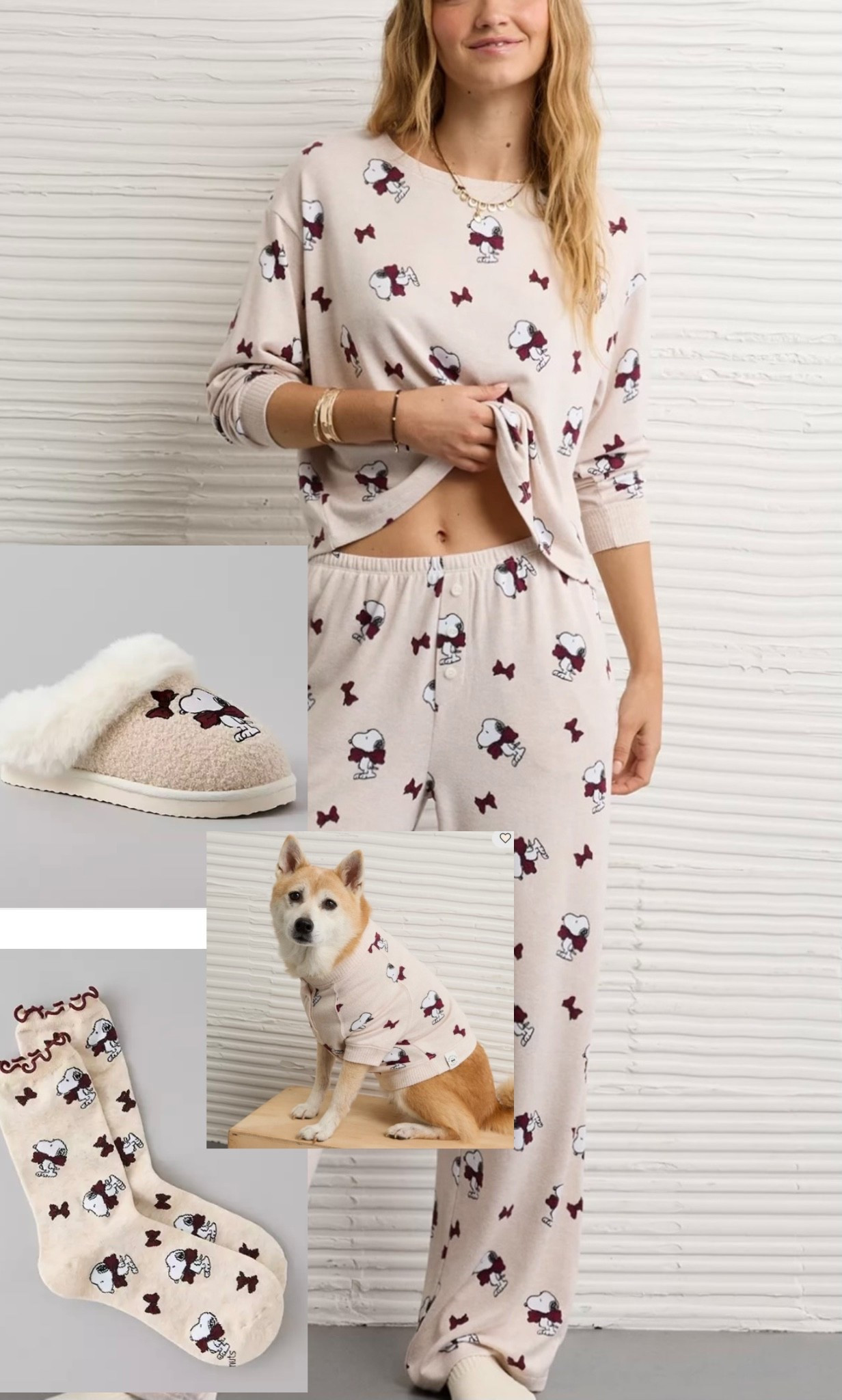 This ridiculously soft Snoopy PJ set is perfect to snuggle up with and match your pup in style by adding these dog pajamas!
American Eagle long-sleeve pj top and pants with drawstring waist. Check out the cute socks and slippers too!

#LTKStyleTip #LTKPets #LTKHoliday