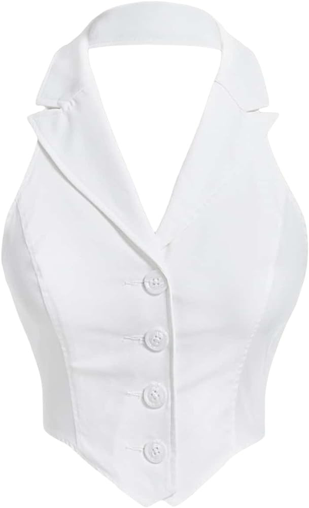 Women's Solid Asymmetrical Hem Backless Crop Tank Tops Sleeveless Casual Button Front Crop Blazer... | Amazon (US)