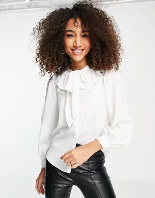 Only pussybow ruffle collar blouse in white | ASOS (Global)
