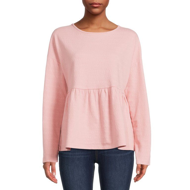 Time and Tru Women's Textured Peplum Top with Long Sleeves | Walmart (US)