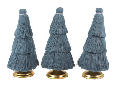 Set of 3 NEW Jungalow Sm Blue Tassle Christmas Trees Opalhouse Boho 8.5" | eBay US