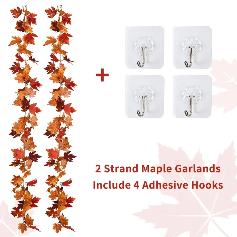 Coolmade 2 Pack Fall Garland Maple Leaf, 5.9Ft/Piece Hanging Vine Garland Artificial Autumn Folia... | Walmart (US)
