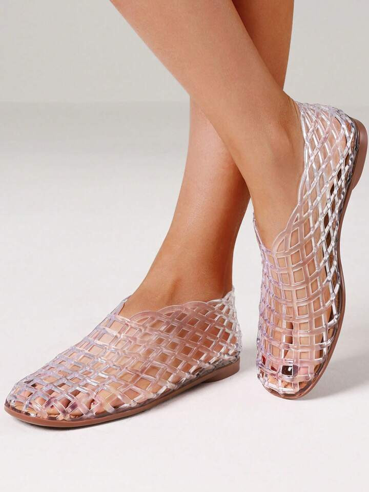 Womens Jelly Sandals Mesh Ballet Flats For Women Fishnet Hollow Jellies Sandals Comfortable Slip ... | SHEIN