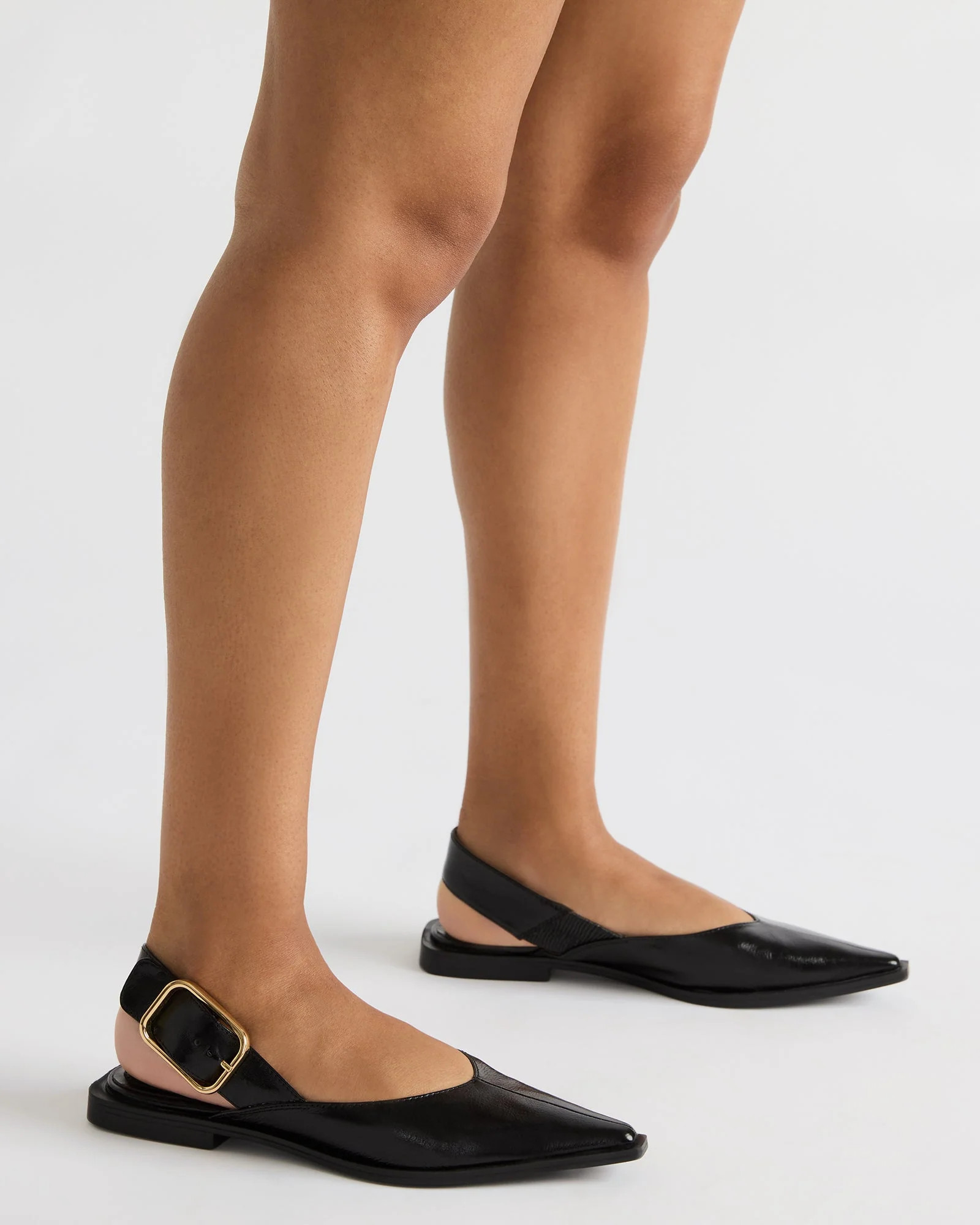 SHAY Black Leather Pointed-Toe Slingback Ballet Women's Flat | Steve Madden (US)