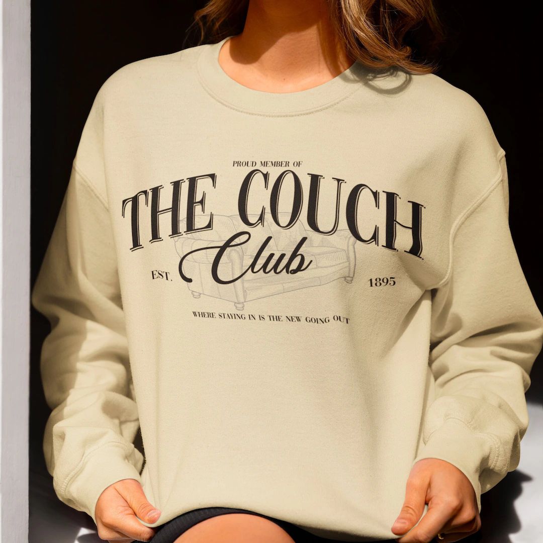 The Couch Club Crewneck Sweatshirt, Funny Sweater, Vintage Retro Aesthetic Shirt, Oversized Shirt... | Etsy (US)