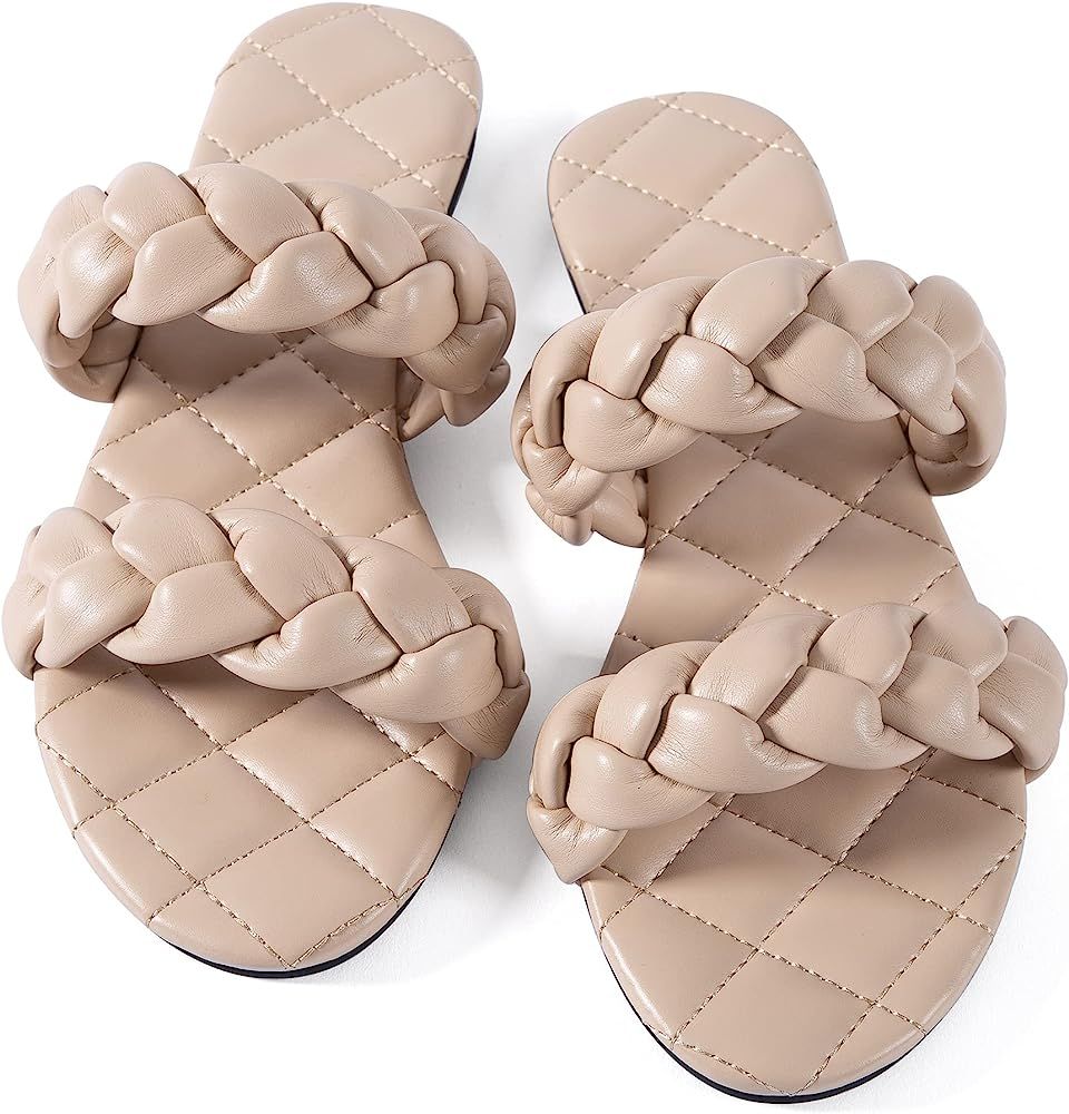 Amazon.com | Mtzyoa Women Crossover Sandals Flat Slides Comfort Handmade Weave Flops Summer | Flats | Amazon (US)