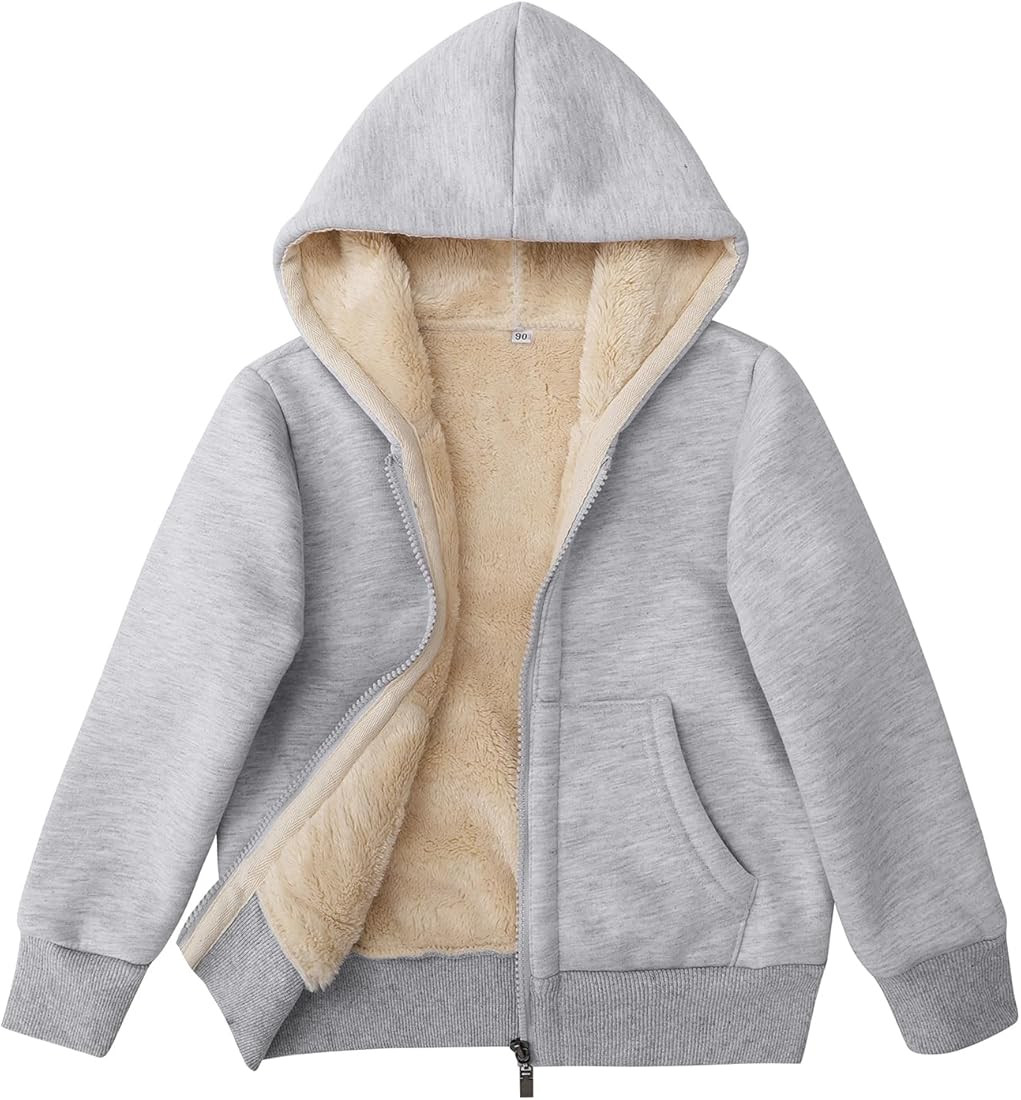 Gihuo Unisex Boy's Girls Winter Warm Sherpa Lined Zip Up Sweatshirt Fleece Jacket | Amazon (US)
