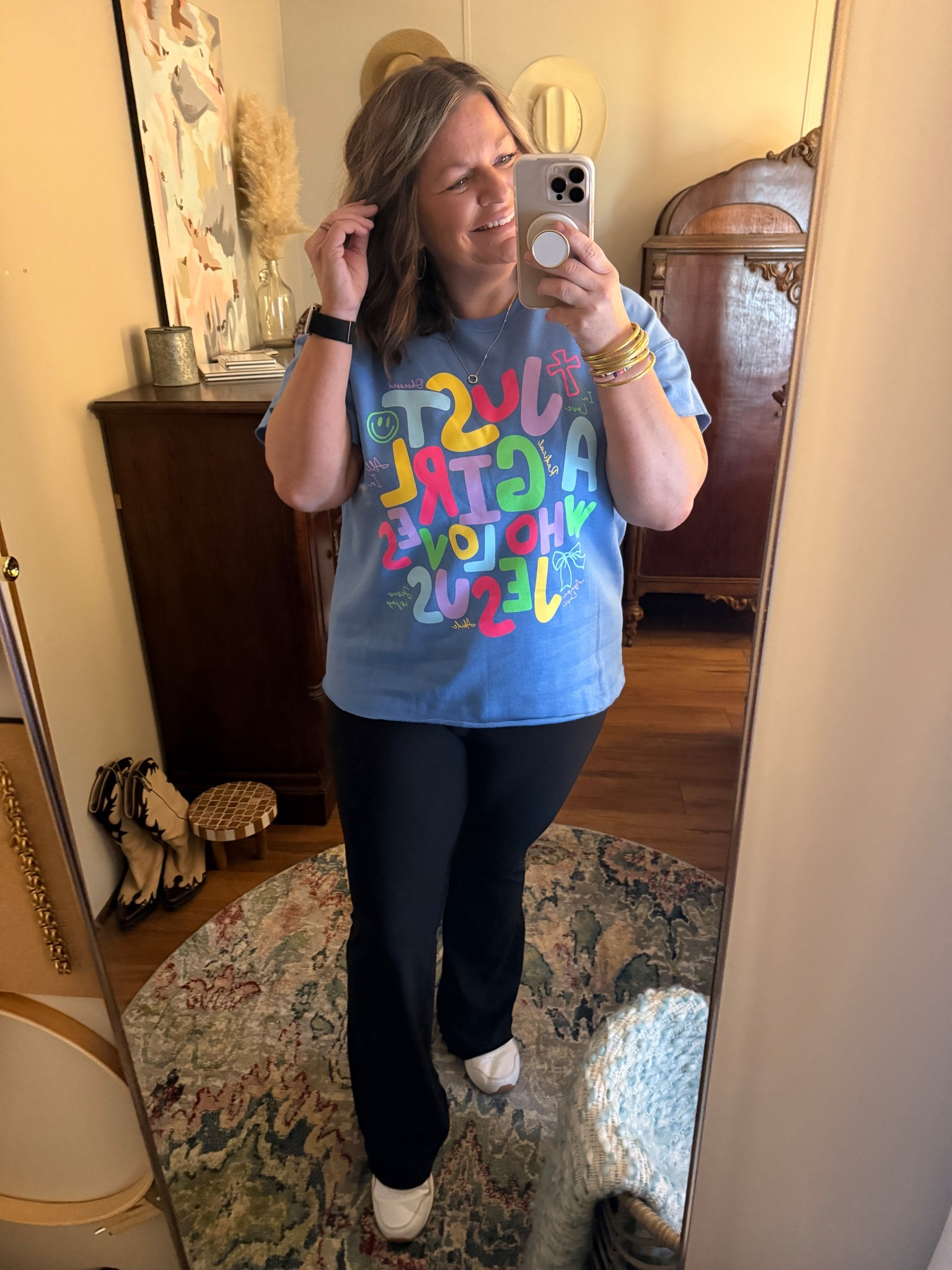 My current obsession: this sweatshirt.
Comfy, cute, and says exactly who I am—just a girl who loves Jesus. 

@poppypinetees 

I gave it a little spring refresh with DIY short sleeves (because we don’t sweat in sweatshirts around here, ok?). Finishing this look with my comfy yoga pants, and white sneaks.

@mandie.mauldin this idea 😍

Who else loves turning basics into favorites? Let me know your go-to piece right now!

#JesusGirlStyle #fridayfaves #MyFaveSweatshirt #FaithAndFashion #JustAGirlWhoLovesJesus #SpringVibes

#LTKStyleTip #LTKMidsize #LTKOver40