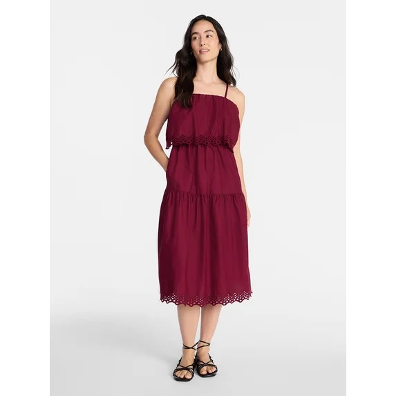 Time and Tru Women's Sleeveless Cotton Midi Dress with Eyelet Trim, Sizes XS-4X | Walmart (US)