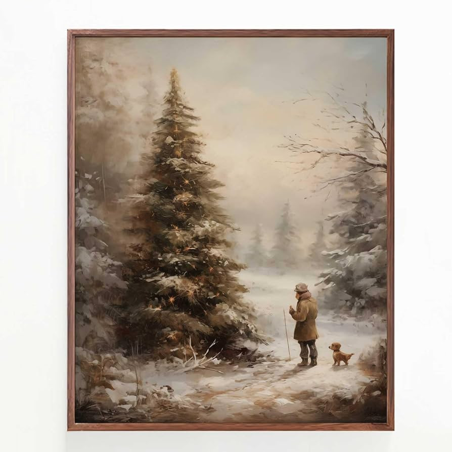 Christmas Vintage Painting Print Winter Rustic Wall Art Farmhouse Christmas Holiday Decor Print C... | Amazon (US)