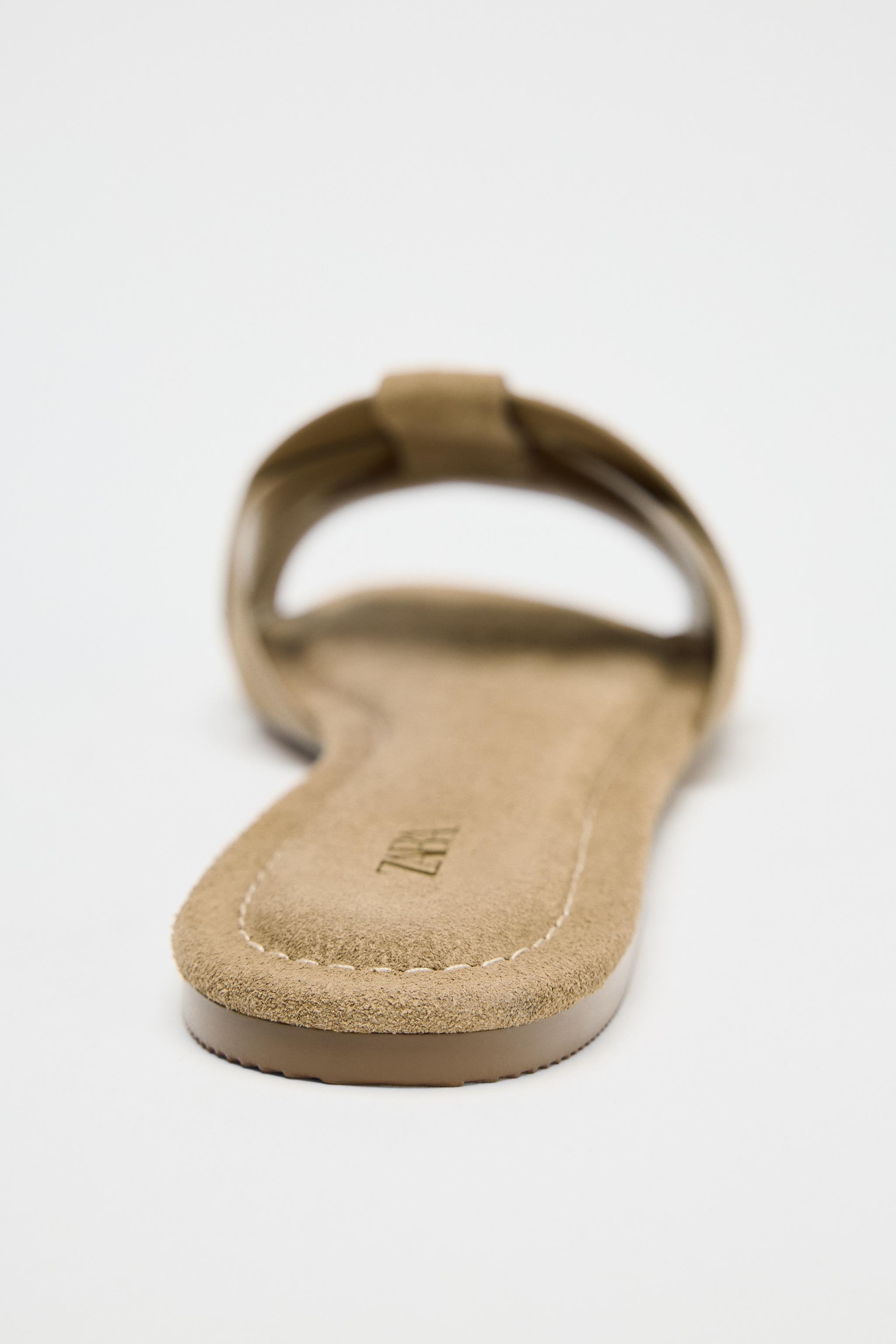 CROSSOVER SPLIT SUEDE FLAT SANDALS | Zara UK