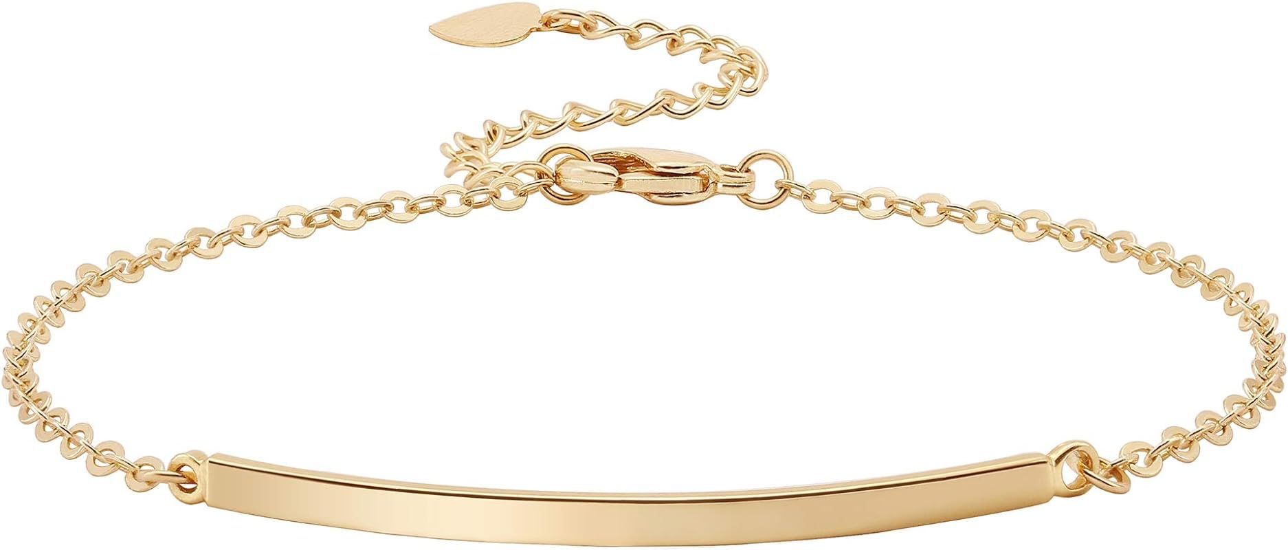 Dainty Gold Bar Bracelet for Women Simple Delicate Thin Cuff Bangle Hook Bracelet 18K Gold Plated Ha | Amazon (US)