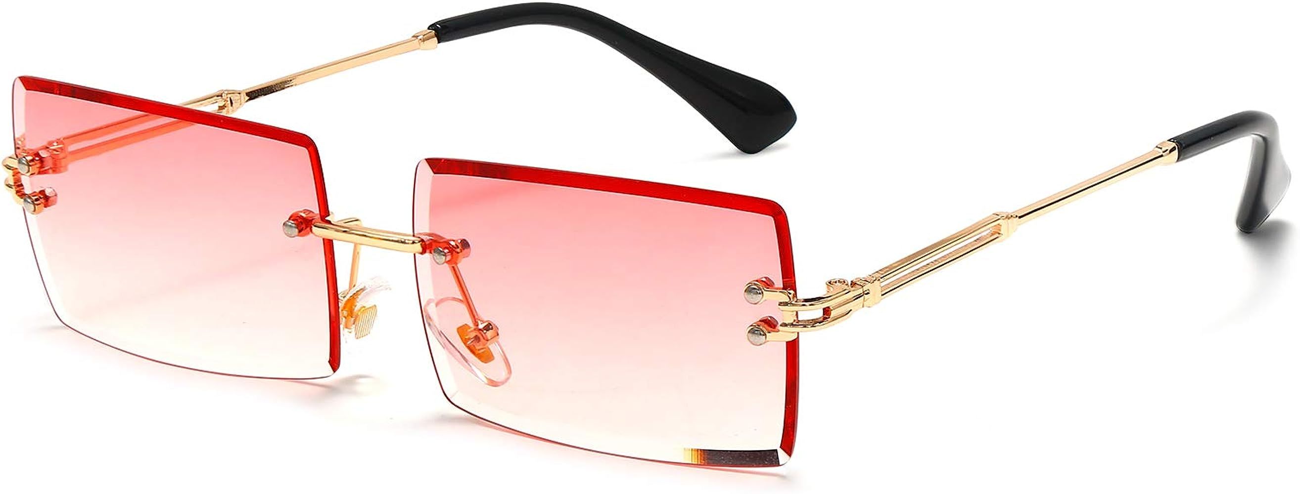 Rectangle Sunglasses For Women Men Rimless UV Protection Fashion Square Sunglasses Tinted Lens Vi... | Amazon (US)