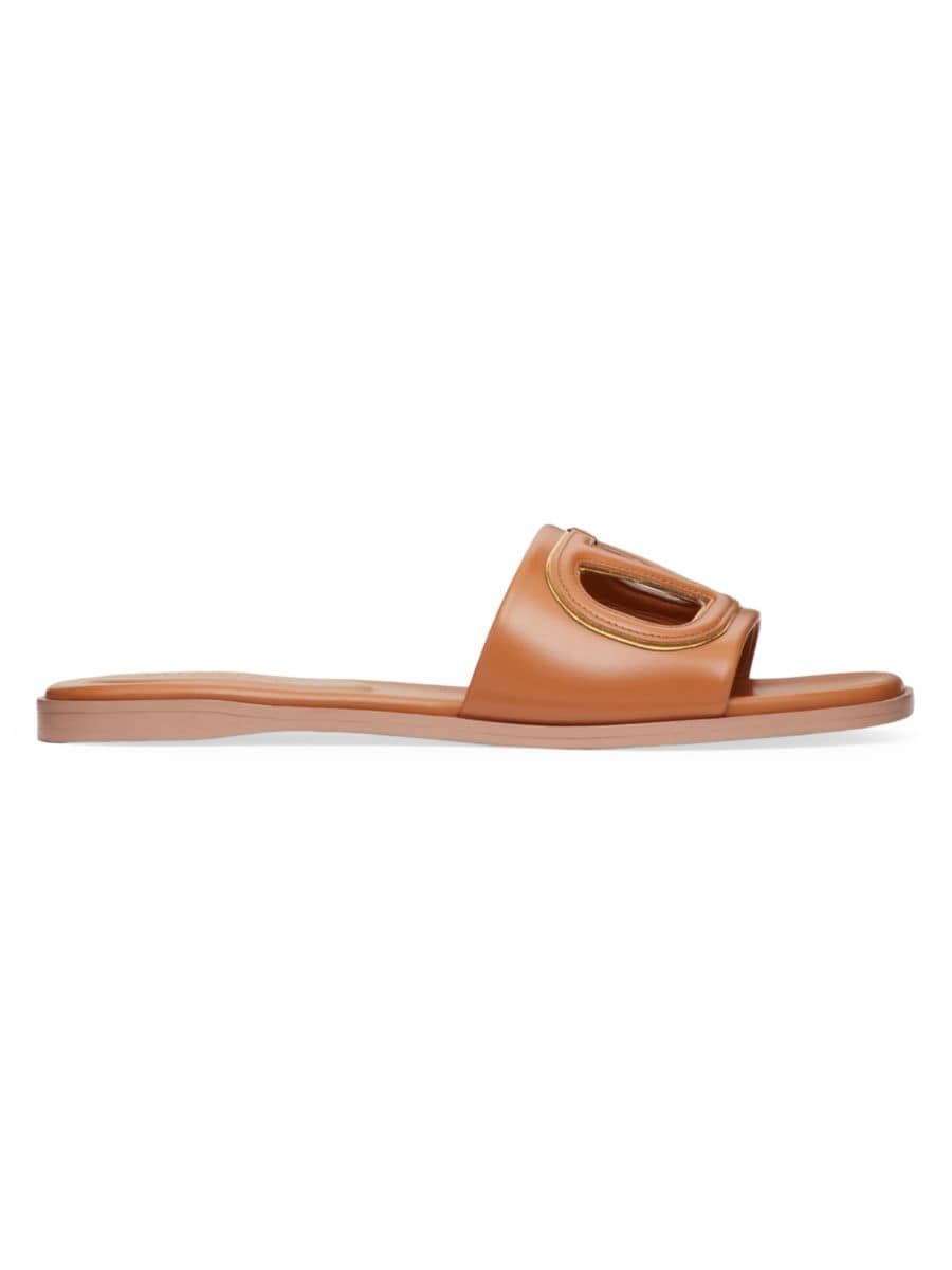 VLogo Cut-Out Calfskin Slide Sandals | Saks Fifth Avenue