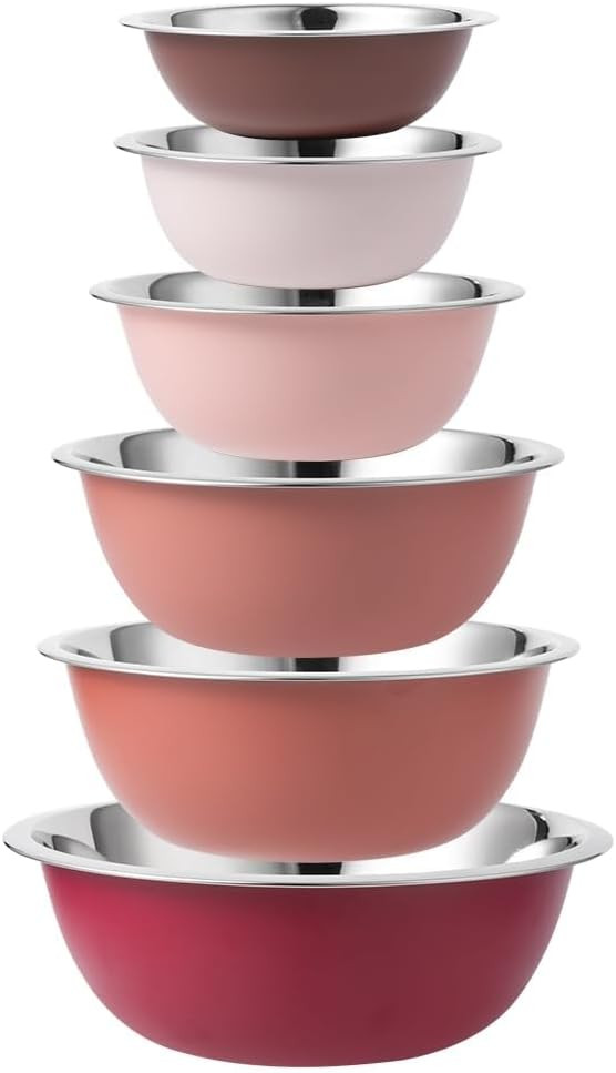 COOK WITH COLOR Stainless Steel Mixing Bowls - 6 Piece Stainless Steel Nesting Bowls Set includes... | Amazon (US)