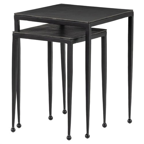 Fector Industrial Black Aluminum Top Matte Iron Frame Square Nesting End Table | Kathy Kuo Home