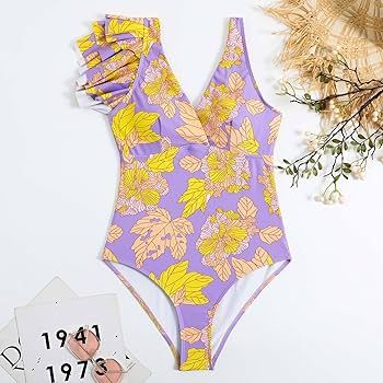 IMEKIS Women 2 Pieces Beach Swimsuit Floral Print Tropical Bikini Swimsuit with Cover up Wrap Ski... | Amazon (US)
