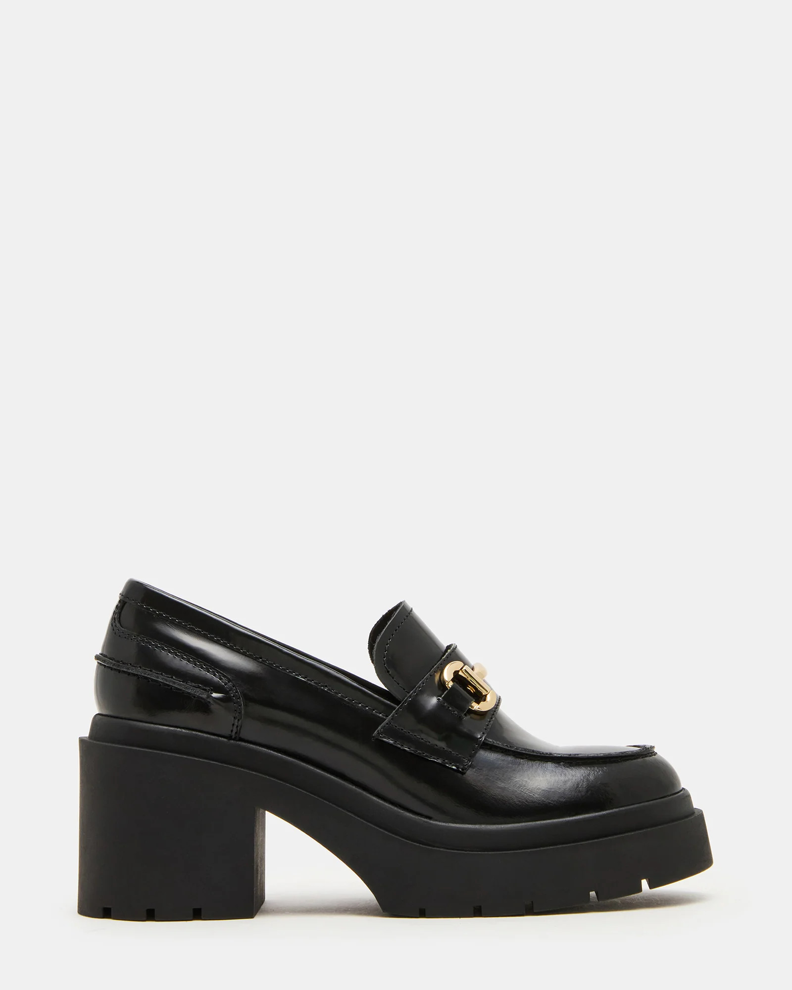 LAZRA Black Platform Lug Block Heel Women's Loafer | Steve Madden (US)