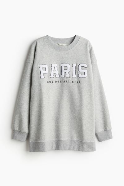 Printed sweatshirt - Light grey marl/Paris - Ladies | H&M GB | H&M (UK, MY, IN, SG, PH, TW, HK)