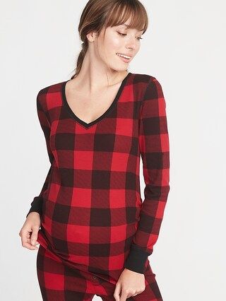 Old Navy Womens Maternity Patterned Thermal-Knit V-Neck Tee Red Buffalo Plaid Size XS | Old Navy US