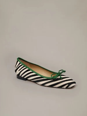 J.McLaughlin Women's Viola Pony Hair Ballet Flats in Zebra Black/Off White, Size 8 | J.McLaughlin