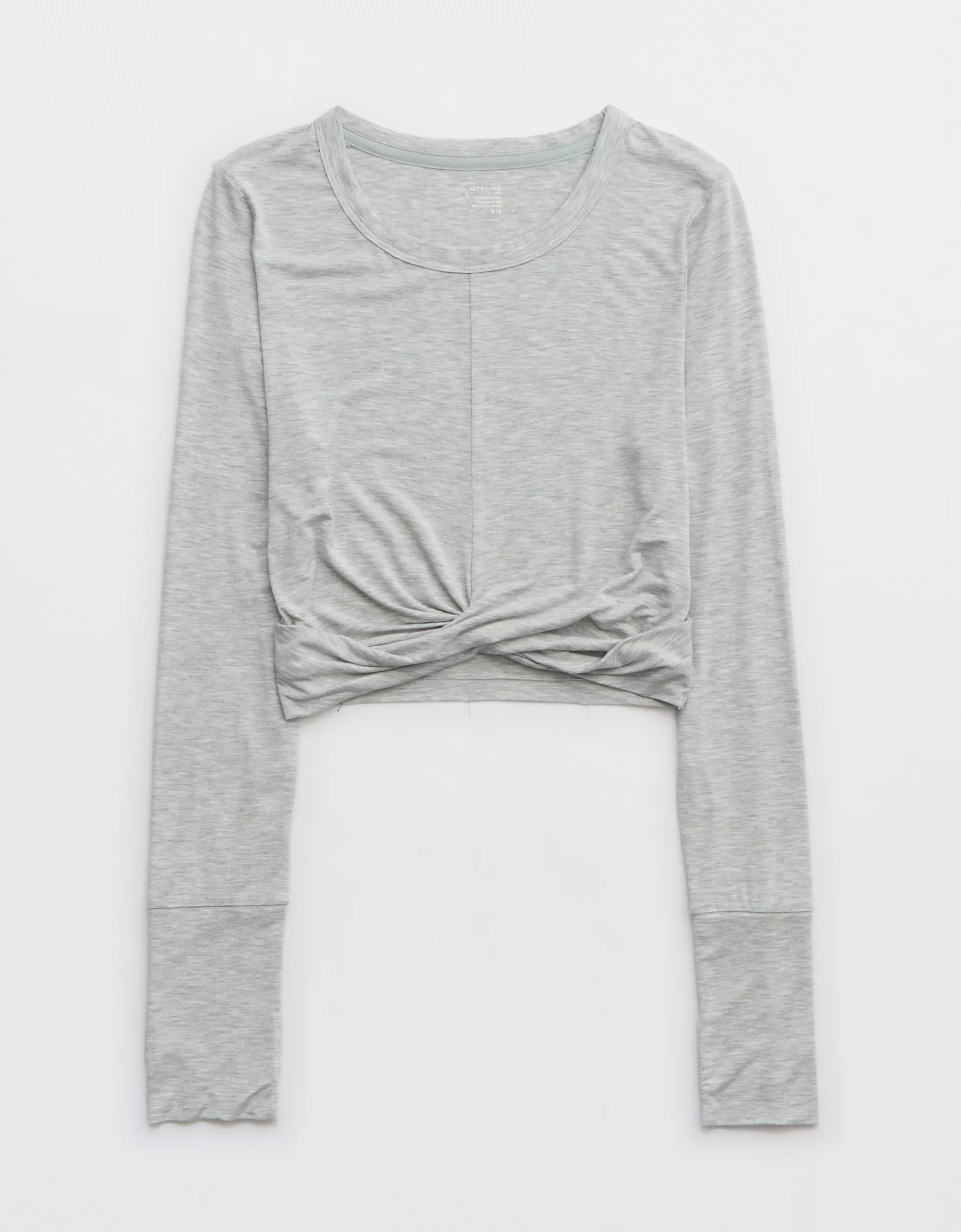 OFFLINE By Aerie Thumbs Up Twist Front Cropped T-Shirt | Aerie