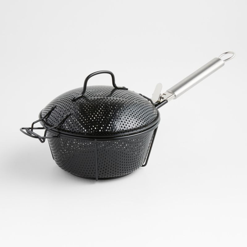 Crate & Barrel Outdoor Round Non-Stick BBQ Grill Basket with Lid + Reviews | Crate & Barrel | Crate & Barrel