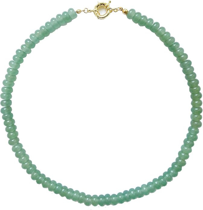 Beaded Gemstone Necklace for Women, Pure Color Boho Bead Choker Natural Stone Surfer Beach Rainbo... | Amazon (US)