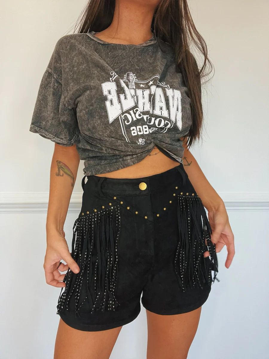 Livin' The Dream Fringe Studded Suede Shorts | Willow Boutique