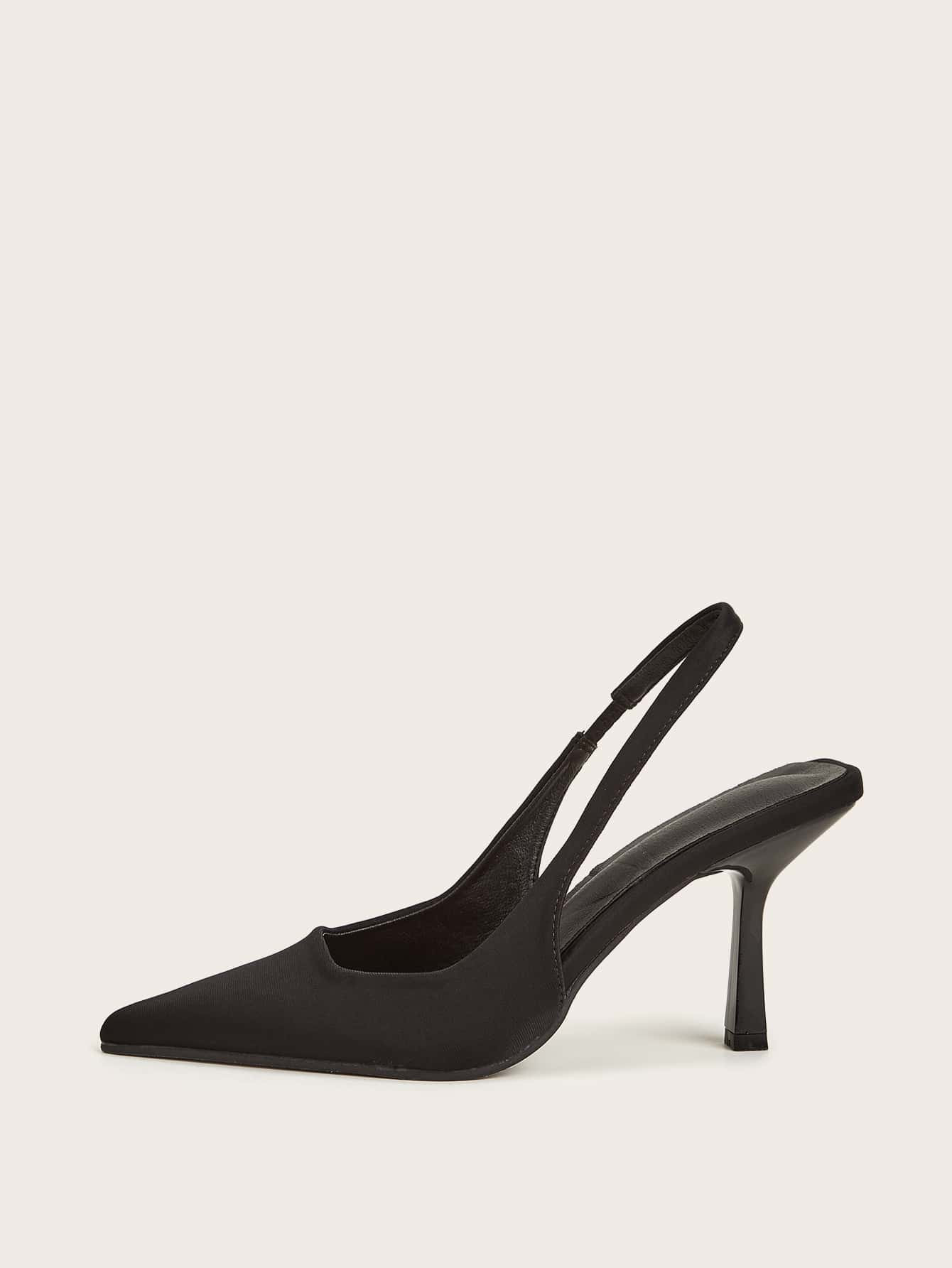 Elegant Black Pumps For Women, Minimalist Point Toe Stiletto Heeled Slingback Pumps | SHEIN