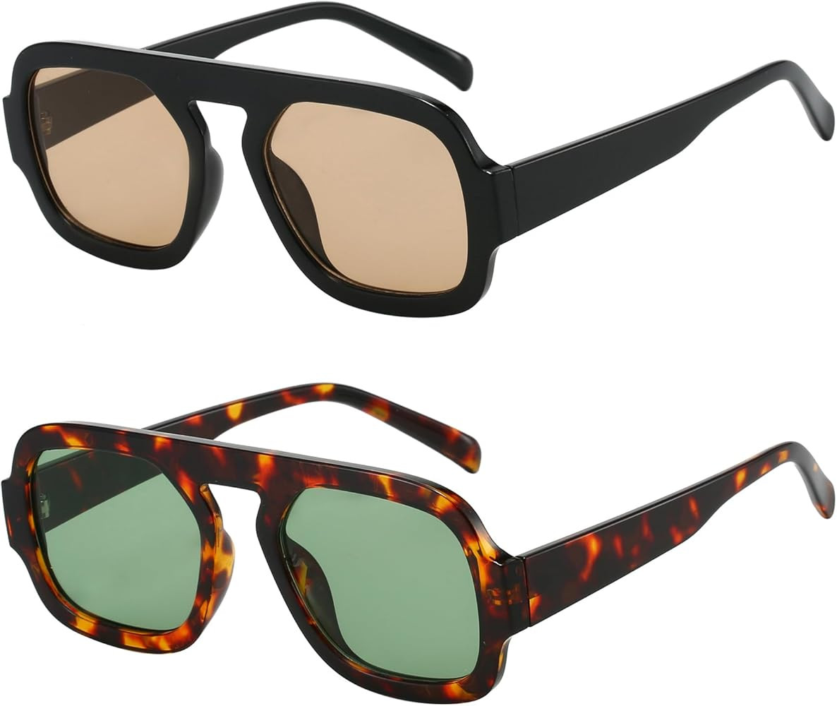 Trendy Square Aviator Sunglasses for Women Flat Top Designer Stylish Frame Sun Glasses Vintage Sh... | Amazon (US)