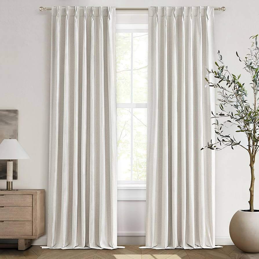 Beige Linen Blackout Curtains 96 Inches Long, Pinch Pleated Elegant Thermal 8ft for Living Room S... | Amazon (US)