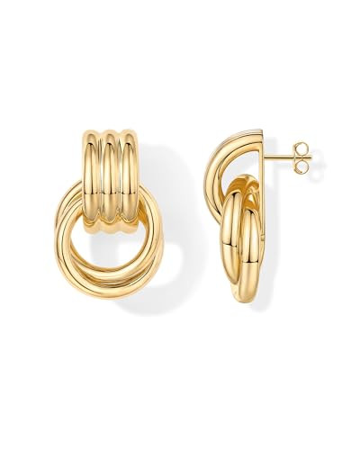 PAVOI 14K Yellow Gold Plated Trendy Chunky Geometric Dangle Earrings for Women | Gold Statement Earring Pair | Amazon (US)