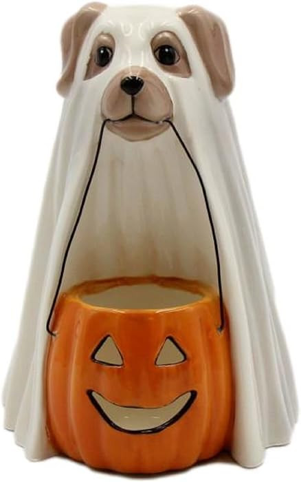 Cosmos Gifts 21020 Ghost Dog Holding Pumpkin Tealight Holder 4 7/8" X 4 5/8" X 6 3/8" H | Amazon (US)