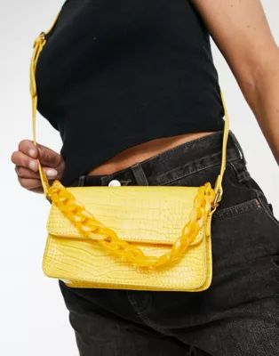 SVNX croc cross body bag with handle chain detail in yellow | ASOS (Global)