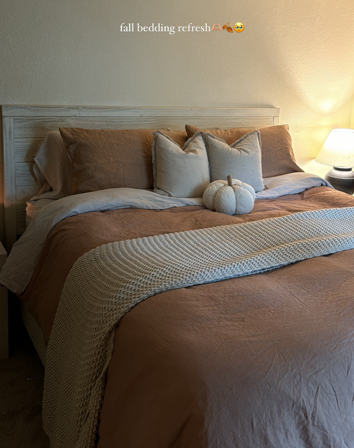 Quince bedding fall refresh🫶🏼 sheets are in the color sand & duvet is in desert sunset🫶🏼🍂 

#LTKHome #LTKSeasonal #LTKStyleTip